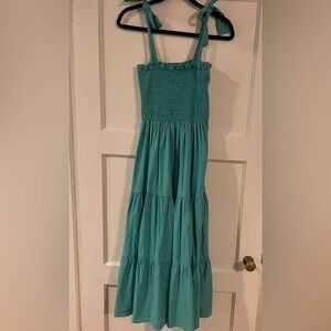S’edge tie strap shirred tiered midi dress